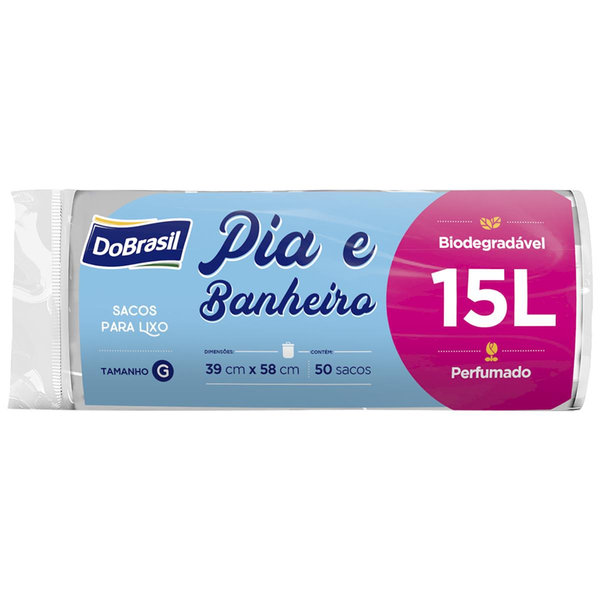 Saco para Lixo DOBRASIL Pia e Banheiro com 50 Unidades Perfumado 15L Rolo