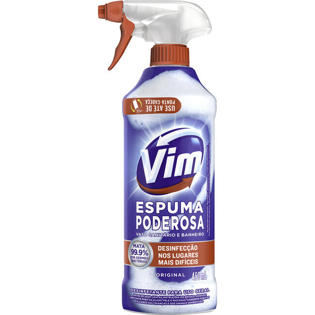Desinfetante Uso Geral Original Vim Espuma Poderosa Frasco 450ml Borrifador