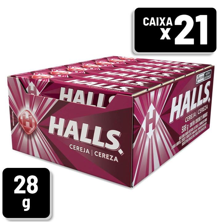 Bala Halls Cereja Envelope 28g Caixa c/ 21 un