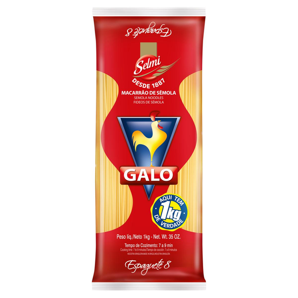 Massa de Sêmola Galo 1kg - Spaghetti Nº 8