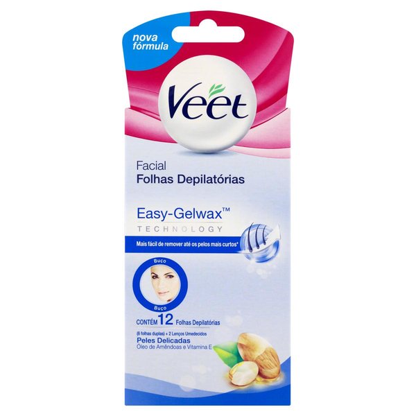 Cera Depilatória Facial Veet Pele Delicada - Com 12 Folhas