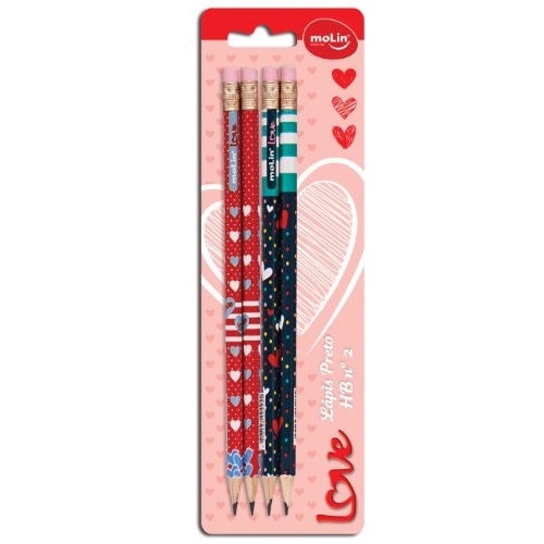 Lapis Preto Com Borracha Love Molin Com 4 Unidades