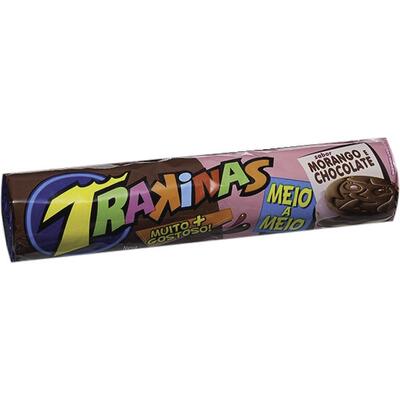 Biscoito Recheado Trakinas Meio a Meio Morango 136g