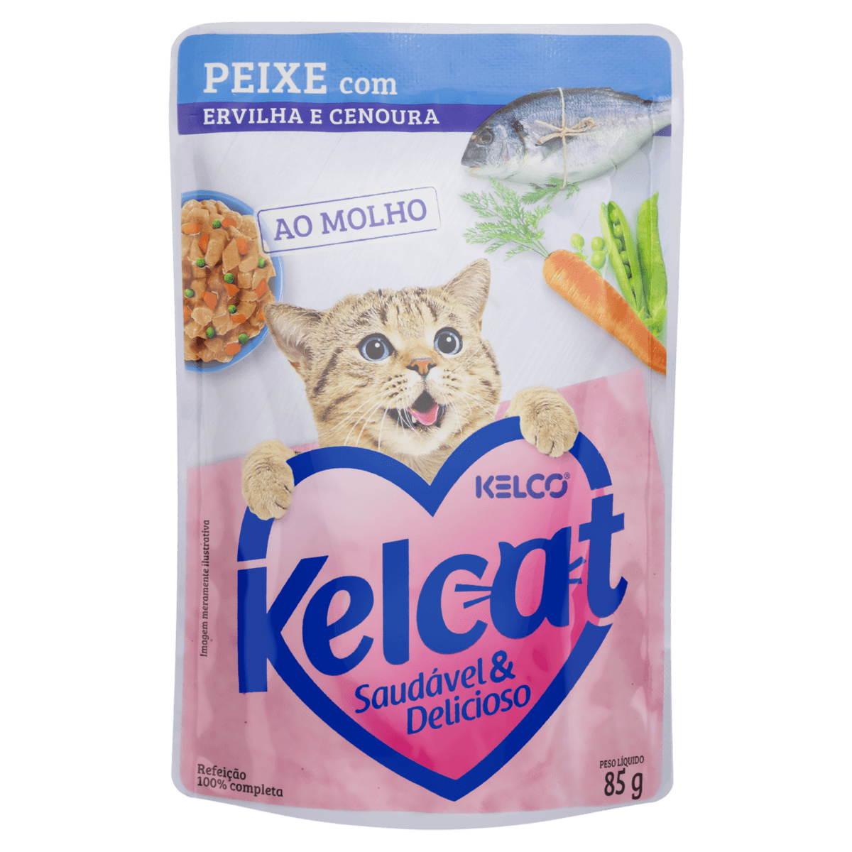 Alimento KELCAT para Gatos Peixe com Ervilha e Cenoura Sachê 85g