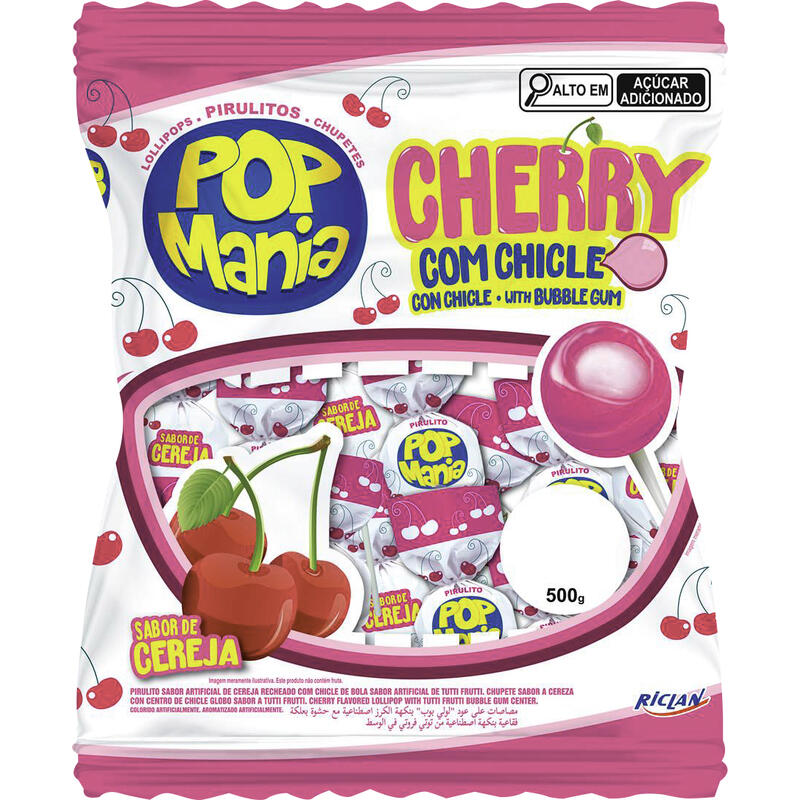 Pirulito Riclan Pop Mania Cherry 500g