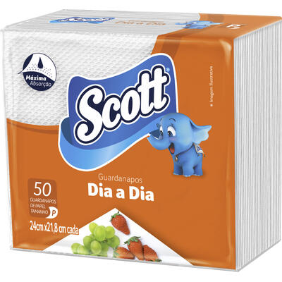 Guardanapo de Papel Folha Simples Scott Dia a Dia 24cm x 21,8cm Pacote 50 Unidades