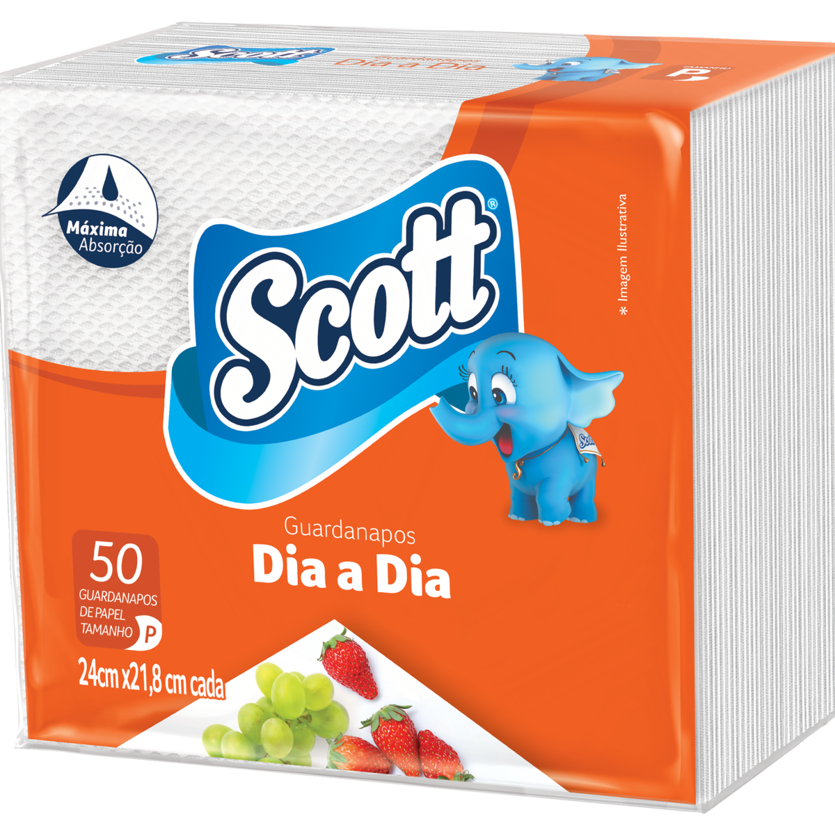 Guardanapo de Papel Folha Simples Scott Dia a Dia 24cm x 21,8cm Pacote 50 Unidades