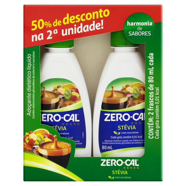 Zero-Cal Stévia Adoçante Líquido Pack 50% 2ª unidade
