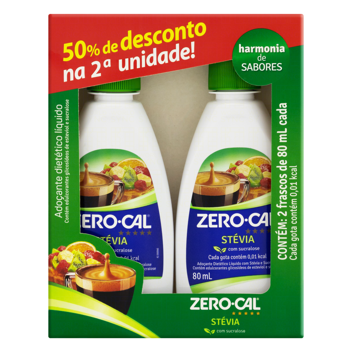 Zero-Cal Stévia Adoçante Líquido Pack 50% 2ª unidade