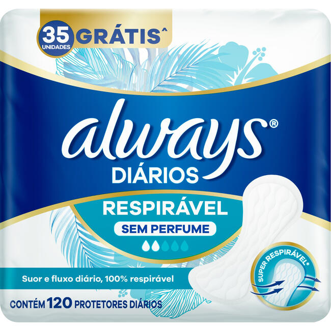 Protetor Diários ALWAYS Respirável Sem Perfume Com 120 unidades