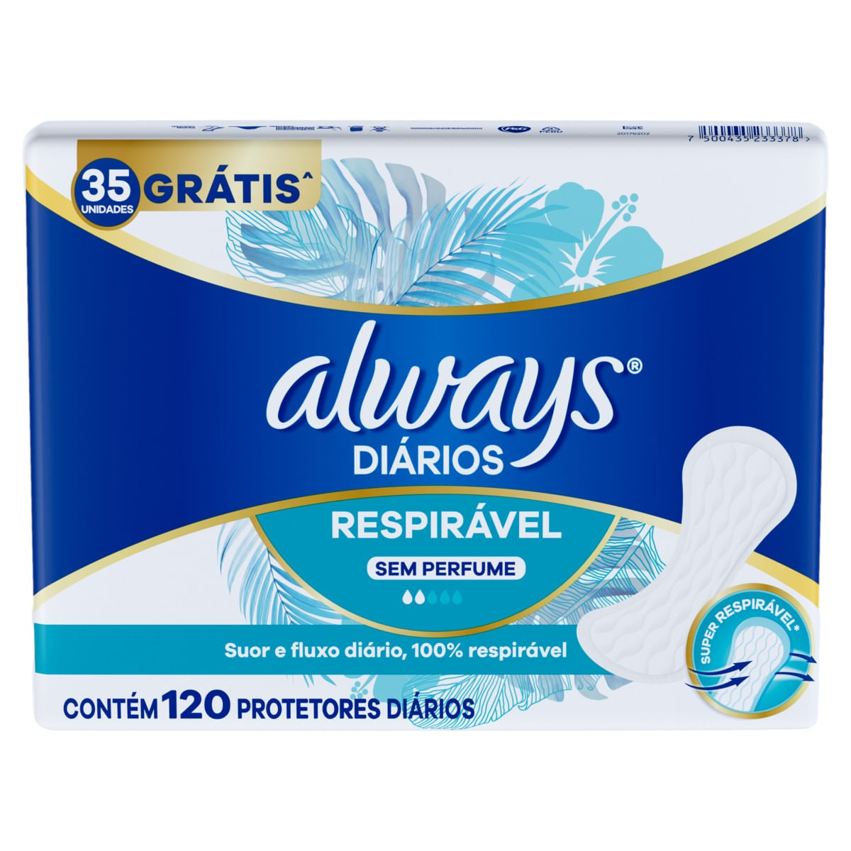 Protetor Diários ALWAYS Respirável Sem Perfume Com 120 unidades