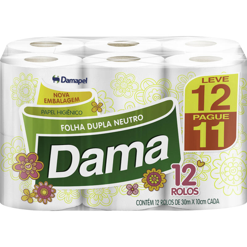 Papel Higiênico Dama Folha Dupla - 30m LV 12 PG 11 rolos