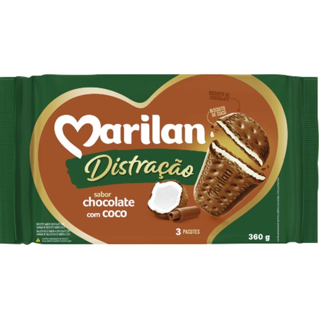 Biscoito Distração Marilan Chocolate e Coco 360g