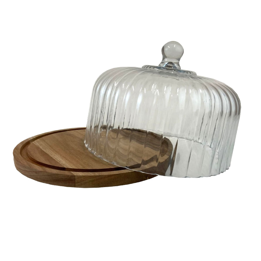 Boleira Vidro e Acácia 30cm - A\CASA