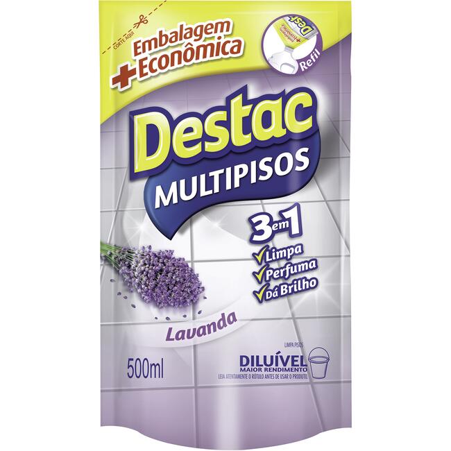 Limpa Piso Multipisos Diluível DESTAC 500ml Lavanda e Alfazema Refil Econômico