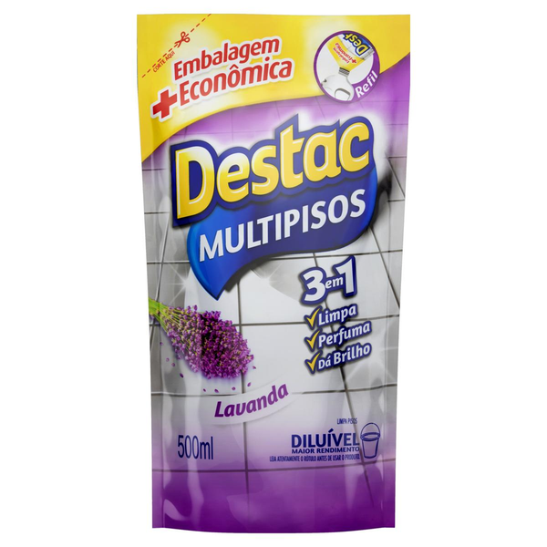Limpa Piso Multipisos Diluível DESTAC 500ml Lavanda e Alfazema Refil Econômico