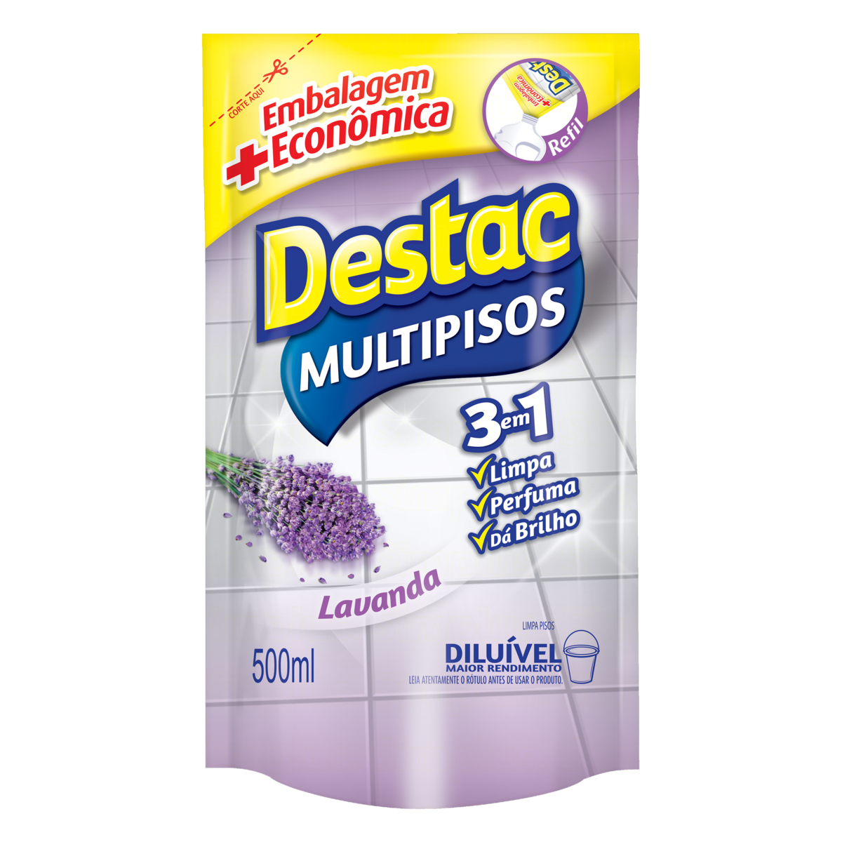 Limpa Piso Multipisos Diluível DESTAC 500ml Lavanda e Alfazema Refil Econômico