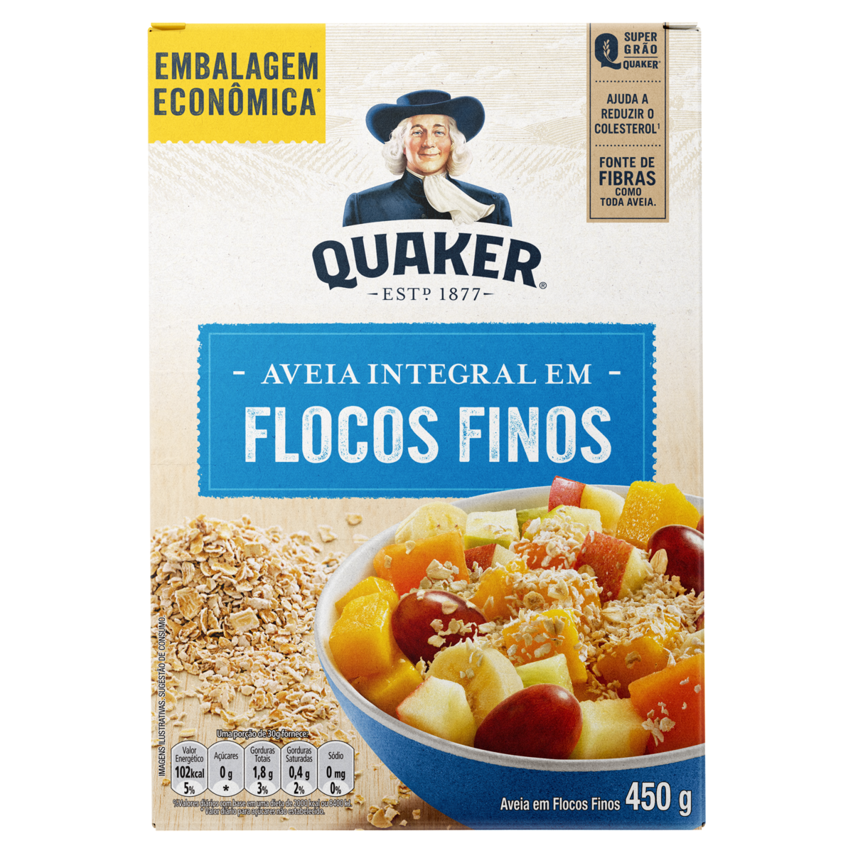 Aveia Integral em Flocos Finos Quaker 450g