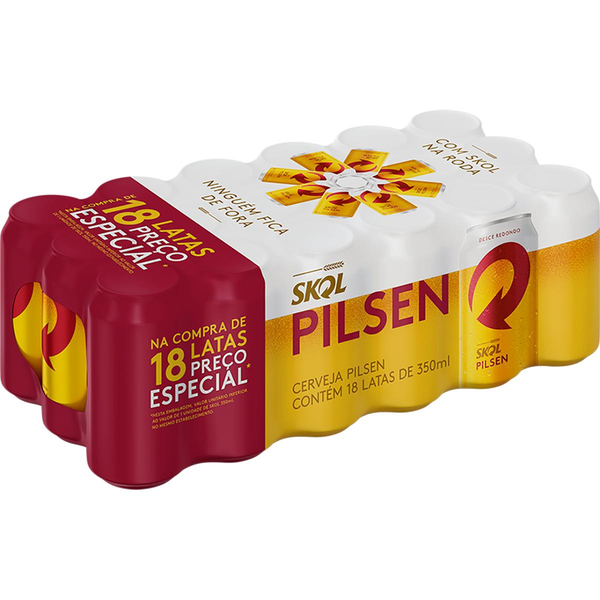 Cerveja Skol Pilsen 350ml - Pack com 18 Latas