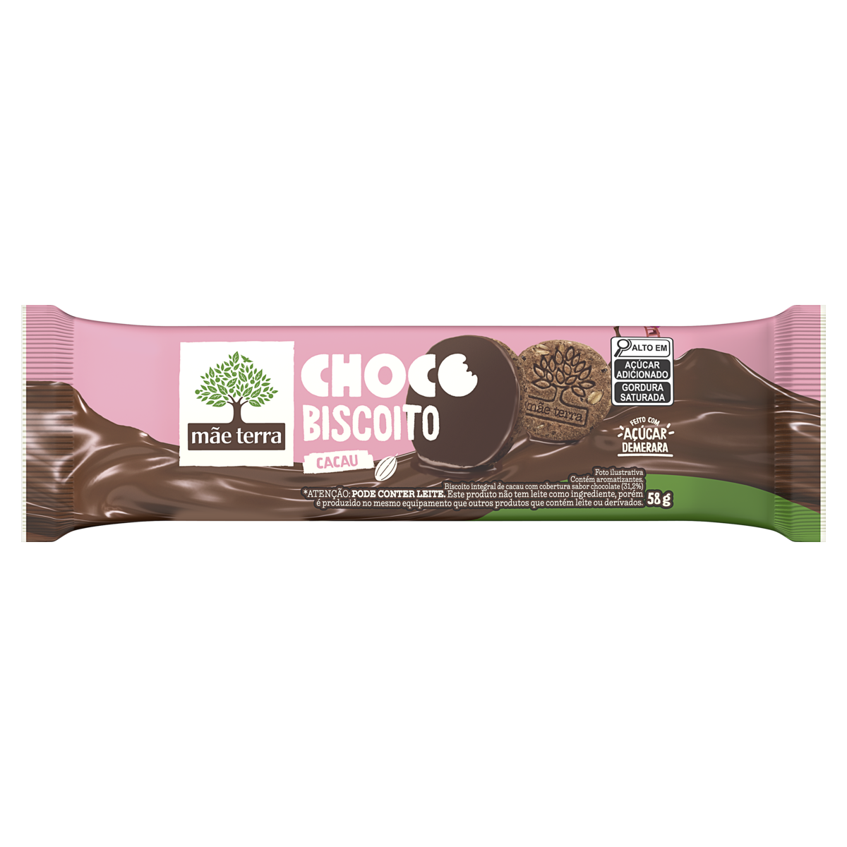 Biscoito Vegano Integral Cacau Cobertura Cacau Mãe Terra Choco Pacote 58g