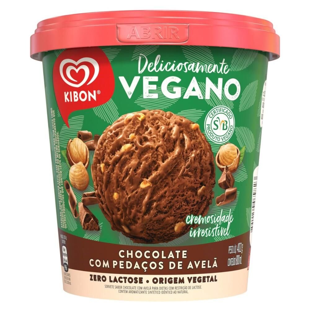 Sorvete KIBON Vegano Chocolate com Avelã Zero Lactose 800ml