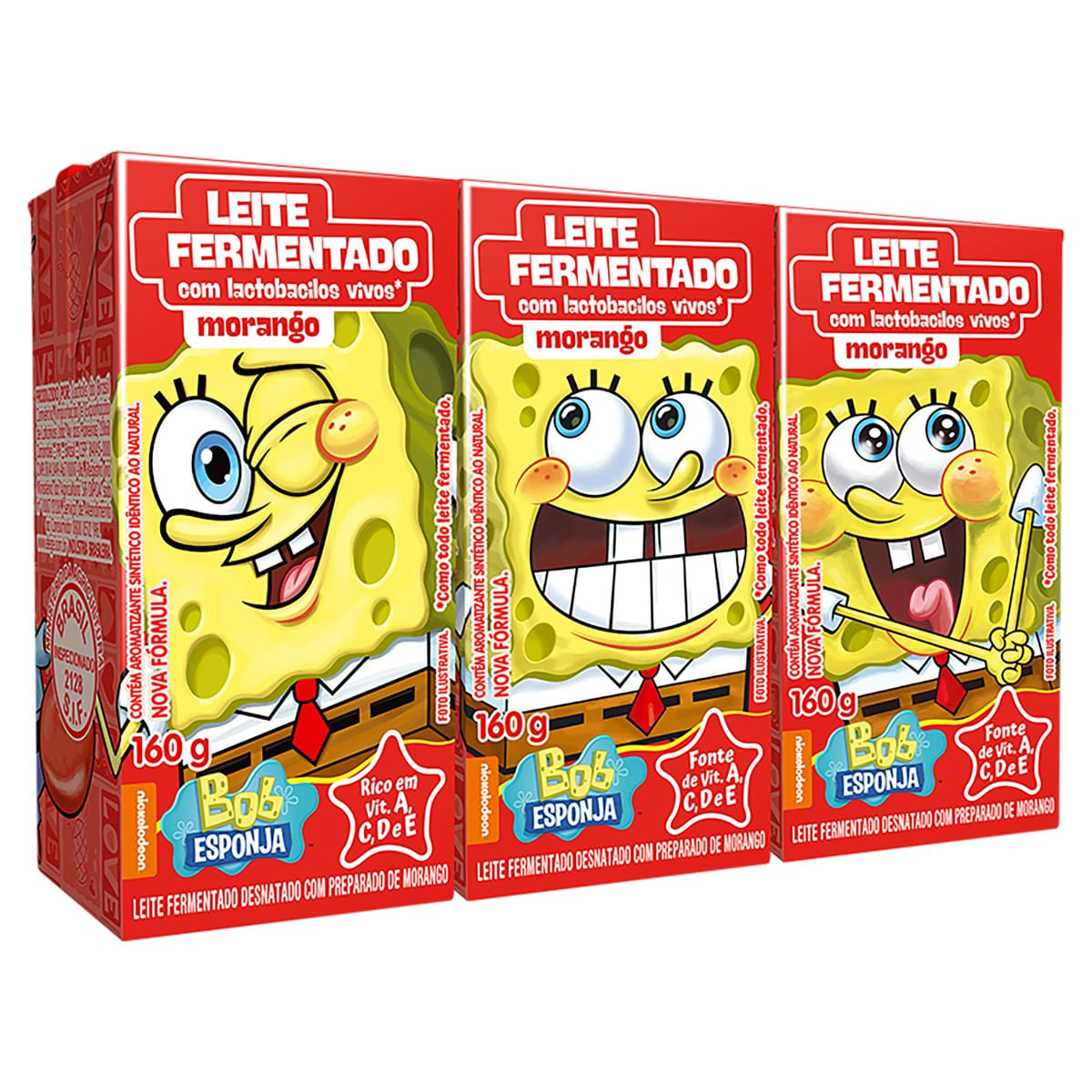 Leite Fermentado ELEGE Bob Esponja Morango Com 3 Unidades 480g