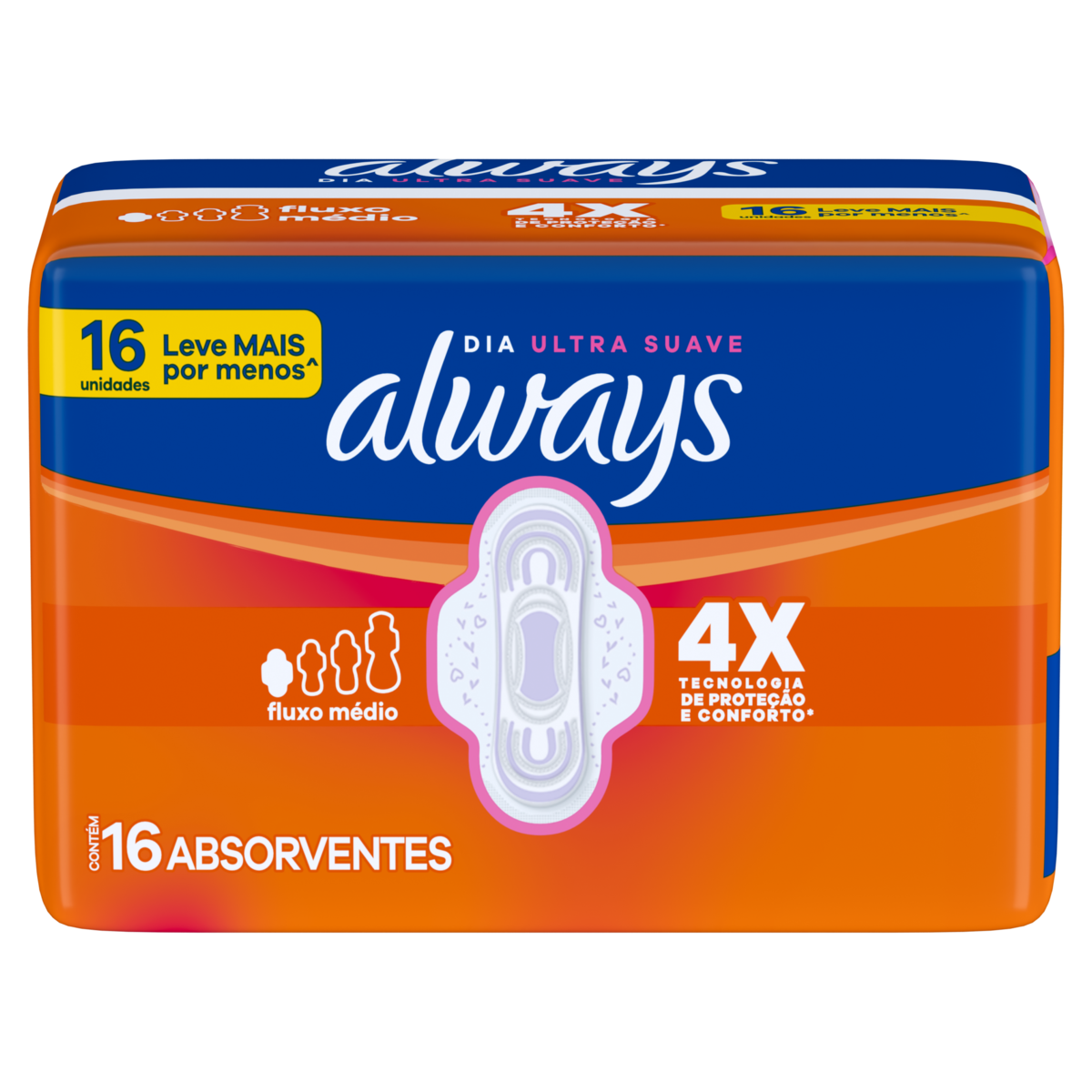 Absorvente com Abas Suave Always Pequeno Pacote 16 Unidades Grátis 2 Absorventes