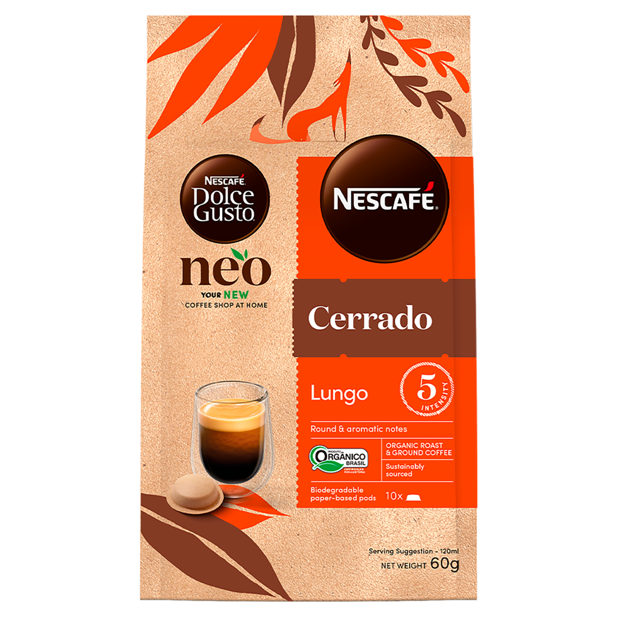 Café em Cápsula Torrado e Moído Orgânico Lungo Cerrado Mineiro Nescafé Dolce Gusto Pacote 60g 10 Unidades