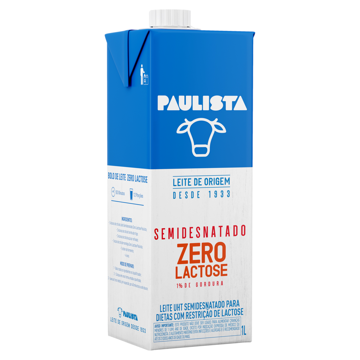 Leite UHT Semidesnatado Zero Lactose Paulista Caixa com Tampa 1l