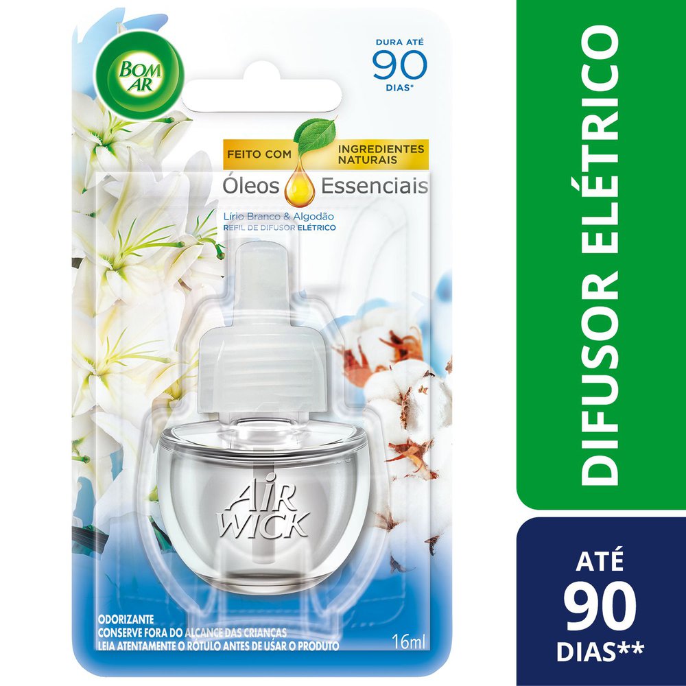 Difusor Elétrico Bom Ar Lirio Branco e Algodão Refil 16ml
