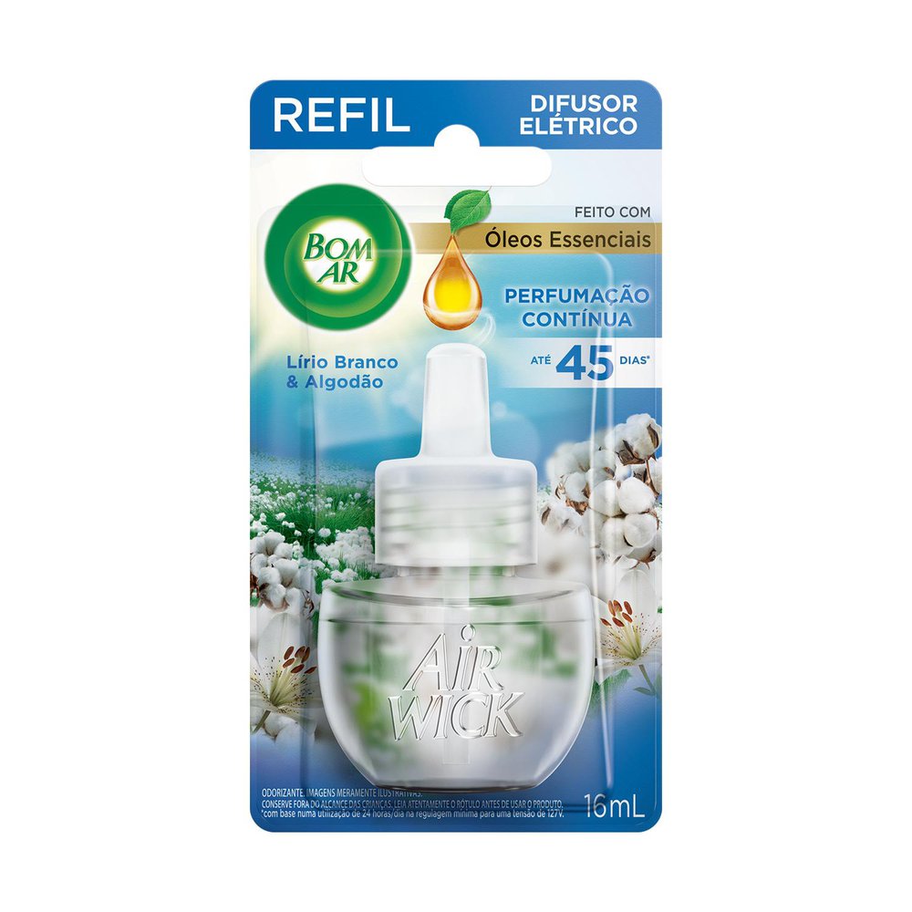 Difusor Elétrico Bom Ar Lirio Branco e Algodão Refil 16ml