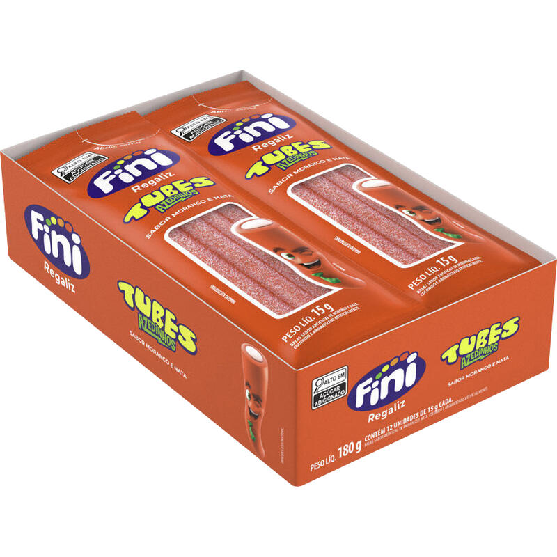 Bala de Gelatina Fini Sour Tubes Morango 12x15g