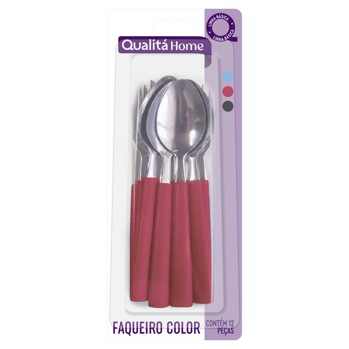 Faqueiro Bordô Color Qualitá Home Básica 12 Peças
