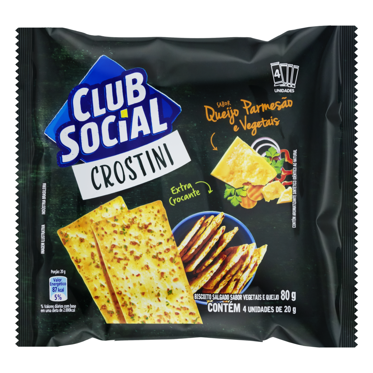 Biscoito Salgado CLUB SOCIAL Crostini Queijo Parmesão e Vegetais 80g