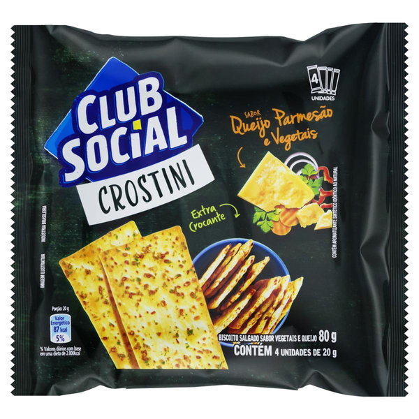 Biscoito Salgado CLUB SOCIAL Crostini Queijo Parmesão e Vegetais 80g