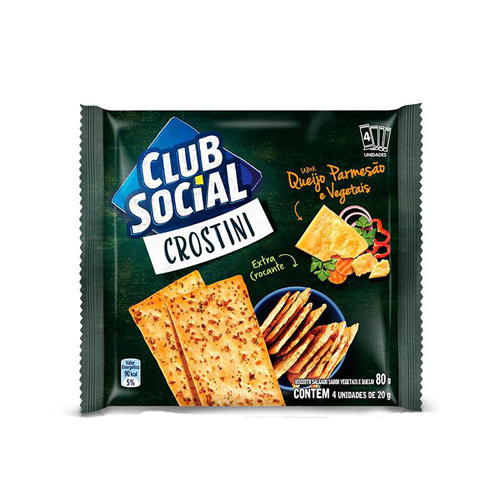 Biscoito Salgado CLUB SOCIAL Crostini Queijo Parmesão e Vegetais 80g