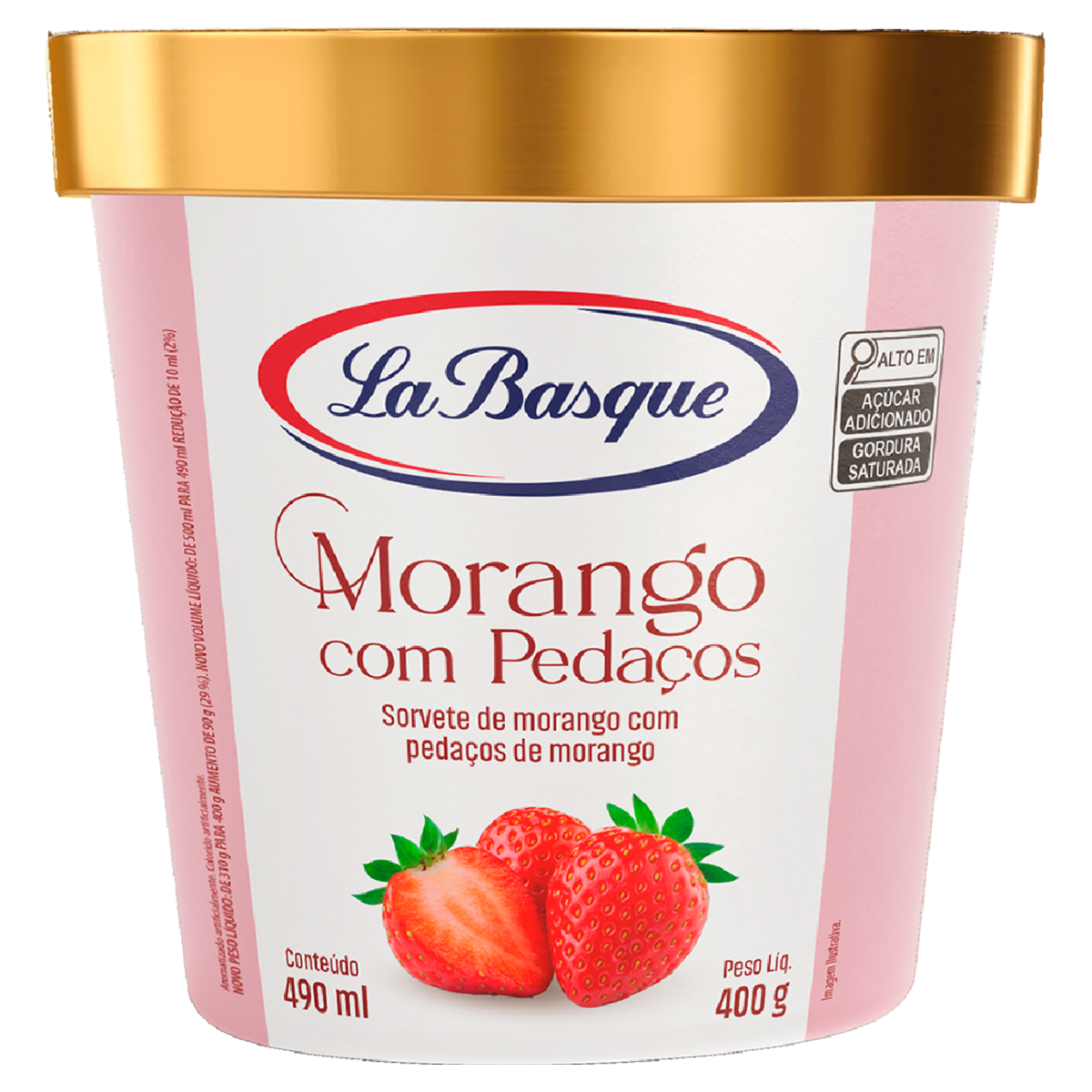 Sorvete Morango Com Pedaços LA BASQUE Pote 490ml