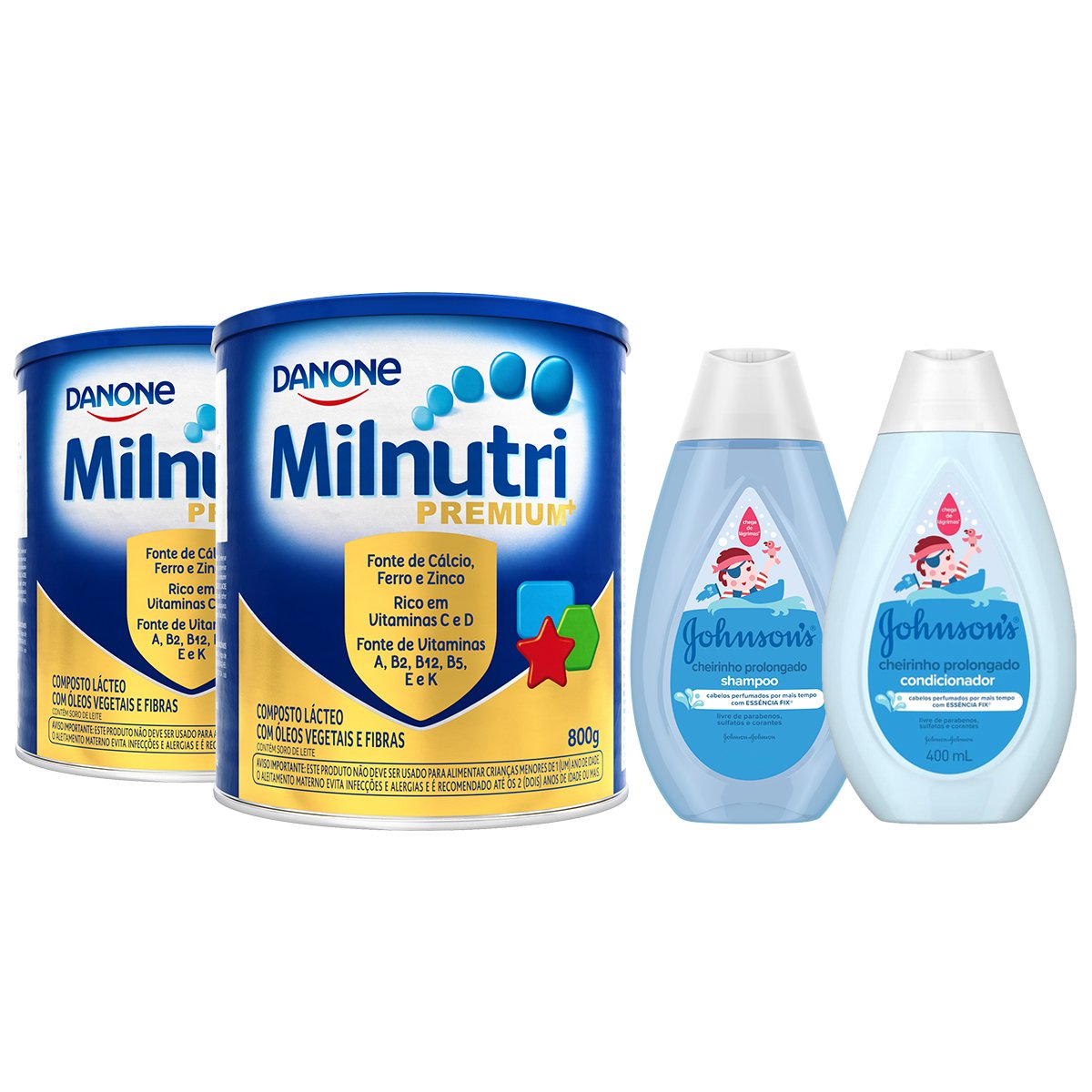 Kit Composto Lacteo Milnutri Premium 800g  2 unidades + Shampoo JOHNSON´S Baby Cheirinho Prolongado 1 unidade + Condicionador  JOHNSON´S Baby Cheirinho Prolongado 1 unidade