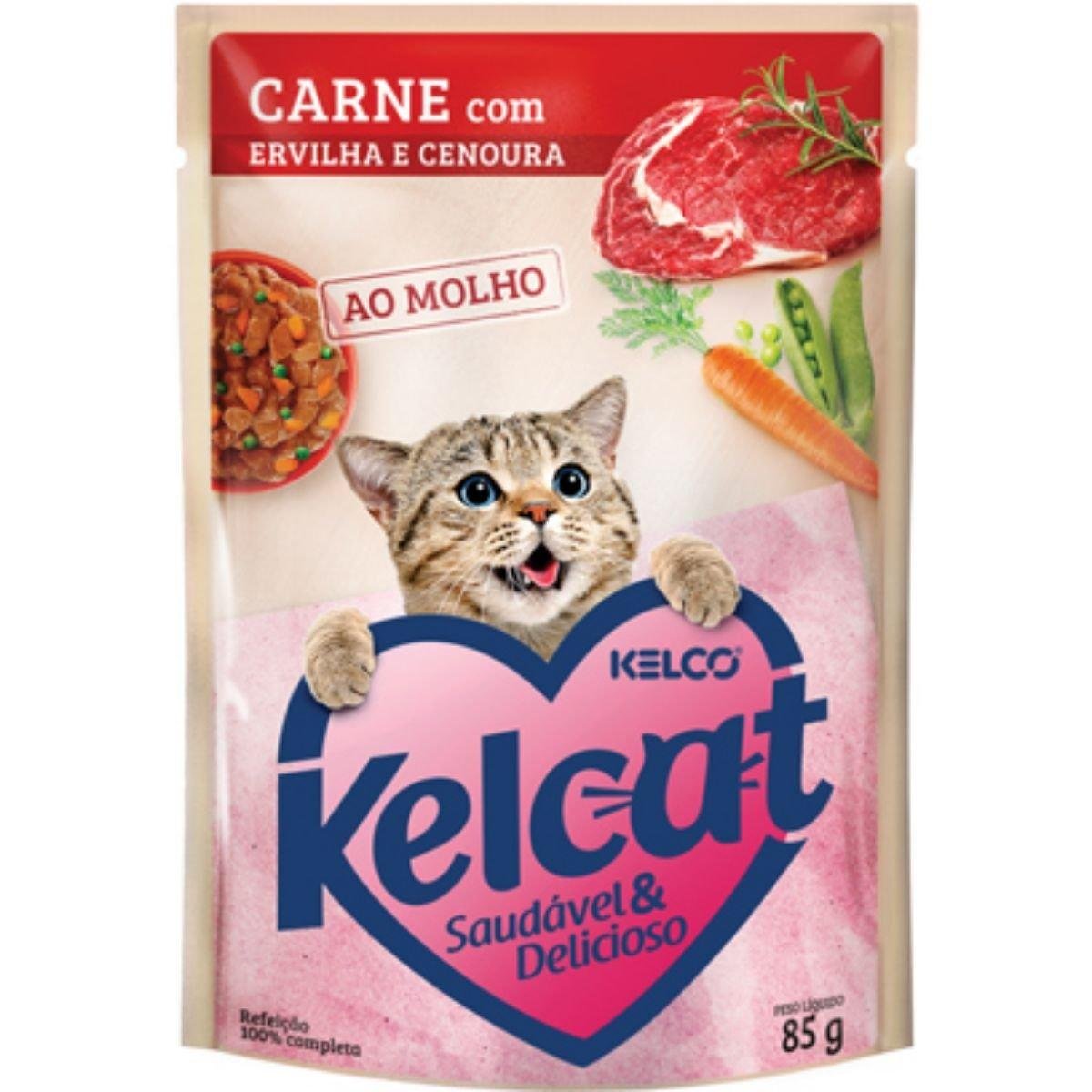 Alimento KELCAT para Gatos Carne com Ervilha e Cenoura Sachê 85g