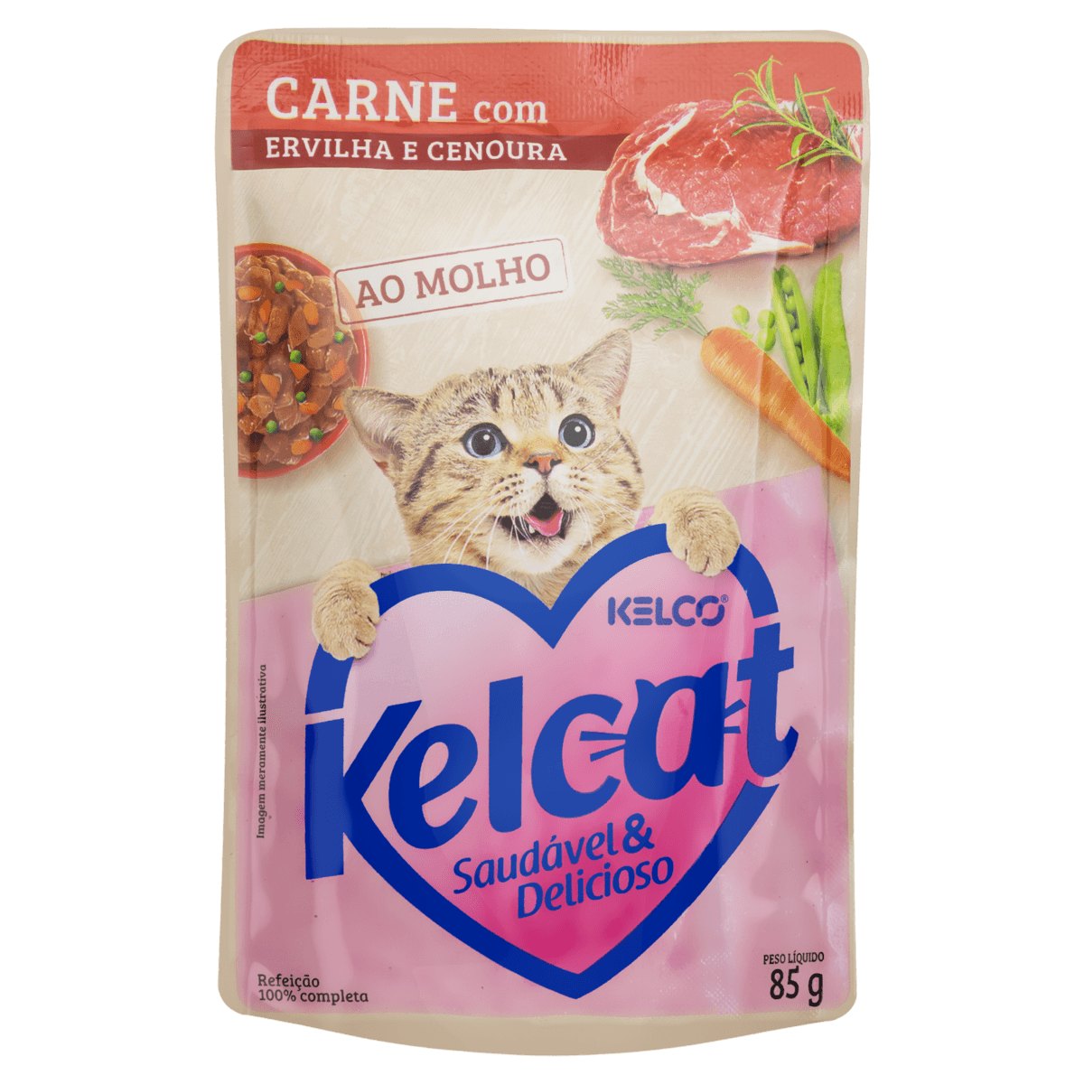 Alimento KELCAT para Gatos Carne com Ervilha e Cenoura Sachê 85g