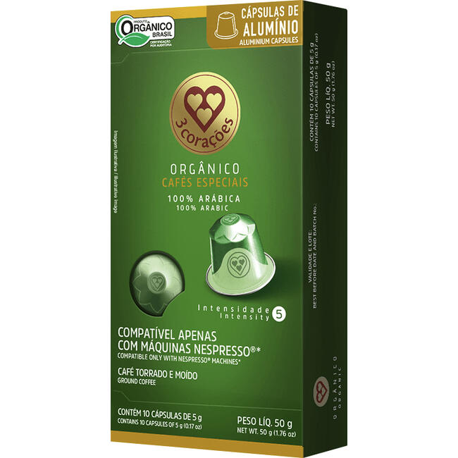 Café em Cápsulas 3 Corações Orgânico 10x5g