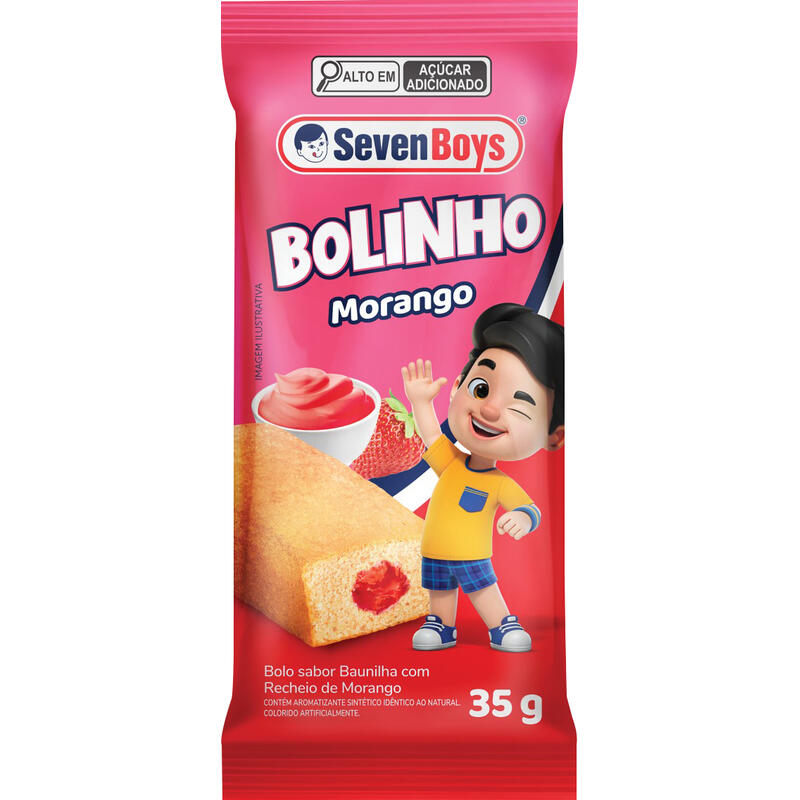 Bolinho Baunilha Recheio Morango Seven Boys Pacote 35g