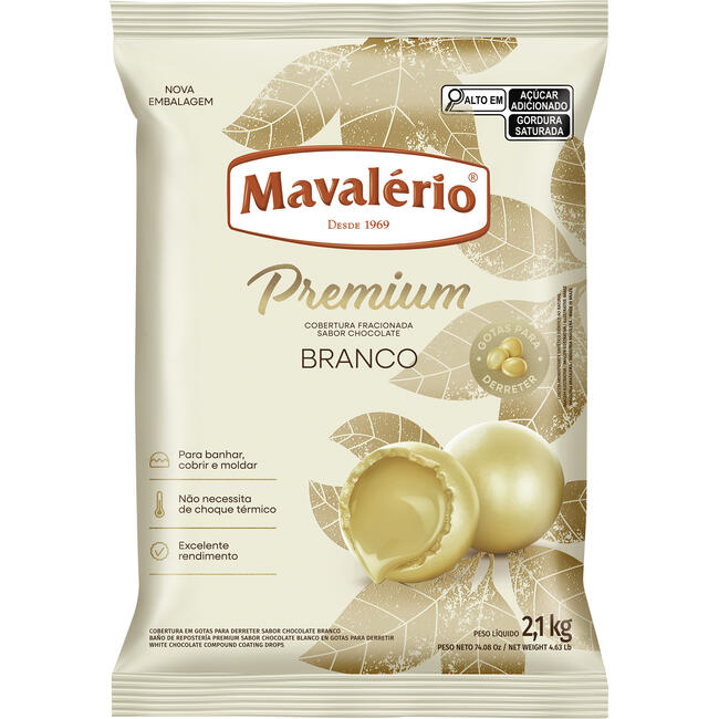 Cobertura de Chocolate em Gotas Mavalério Premium Branco 2,1kg