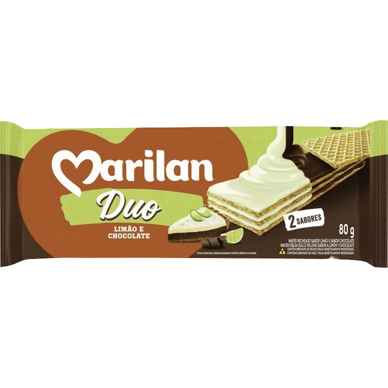 Biscoito Wafer Duo Marilan Chocolate e limão 80g