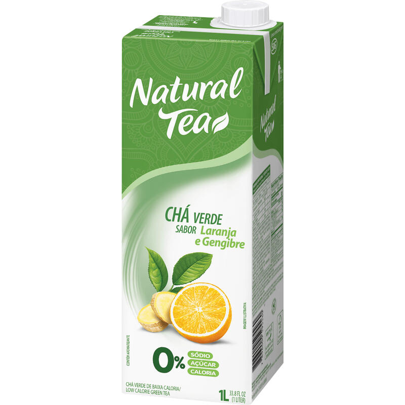 Chá Verde Laranja e Gengibre Zero Açúcar Natural Tea Caixa 1l