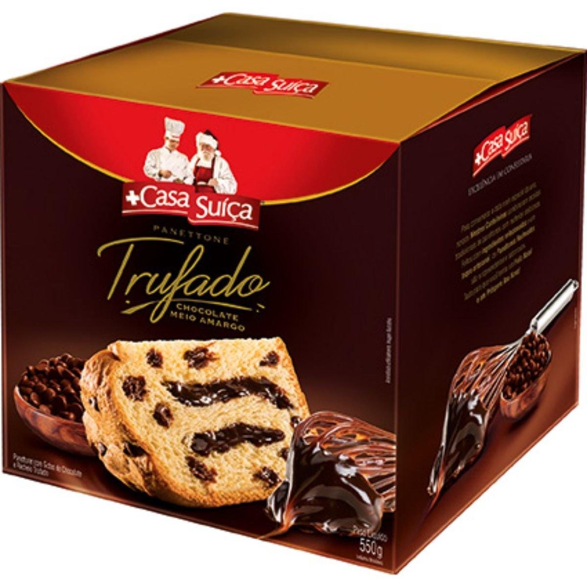 Panettone com Gotas de Chocolate e Recheio Sabor Chocolate Trufado Casa Suiça WICKBOLD Caixa 550g