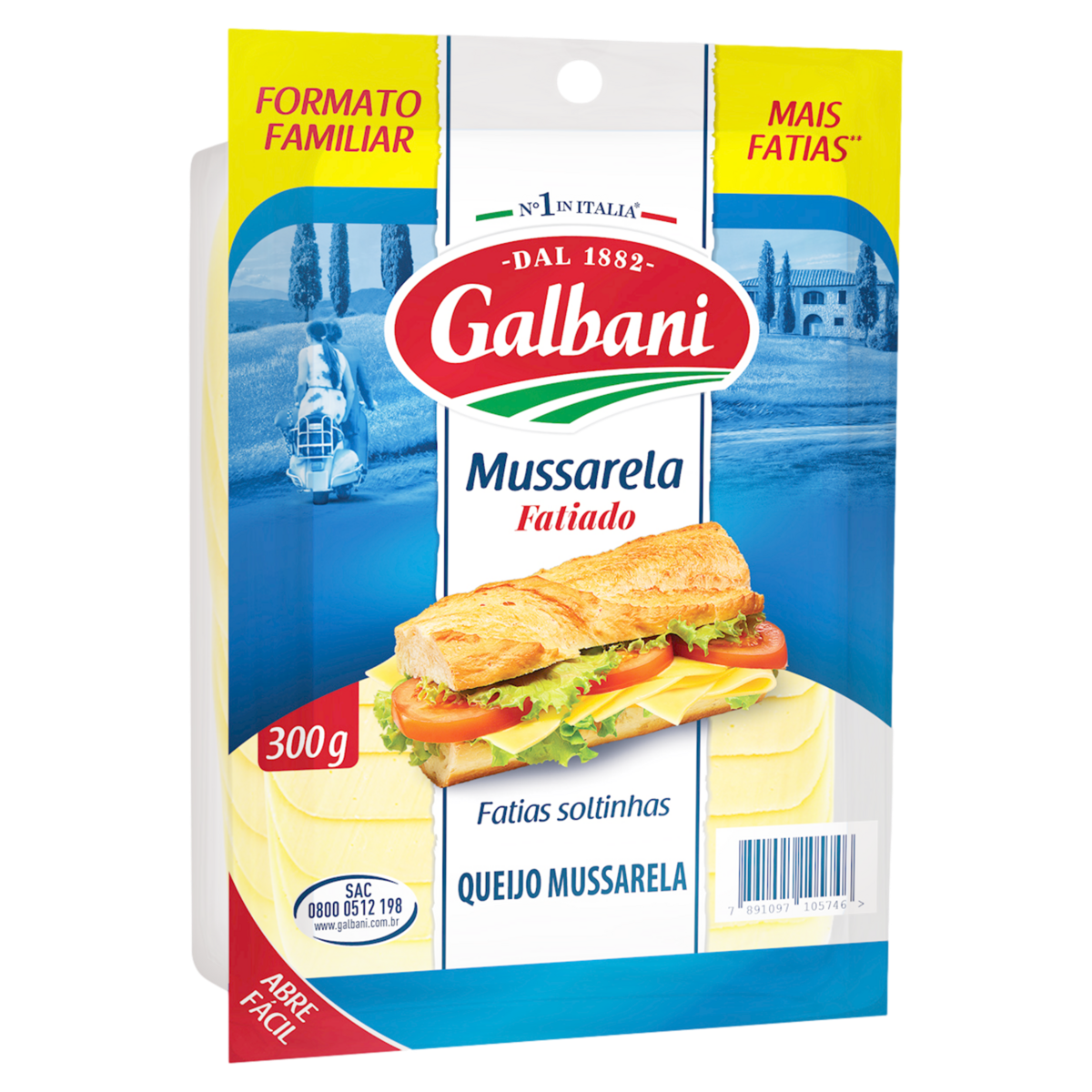 Queijo Mussarela GALBANI Fatiado 300g Formato Familiar