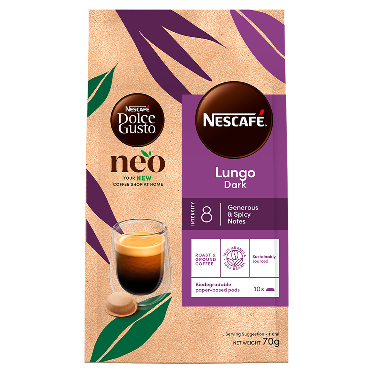 Café em Cápsula Torrado e Moído Lungo Dark Nescafé Dolce Gusto Pacote 70g 10 Unidades