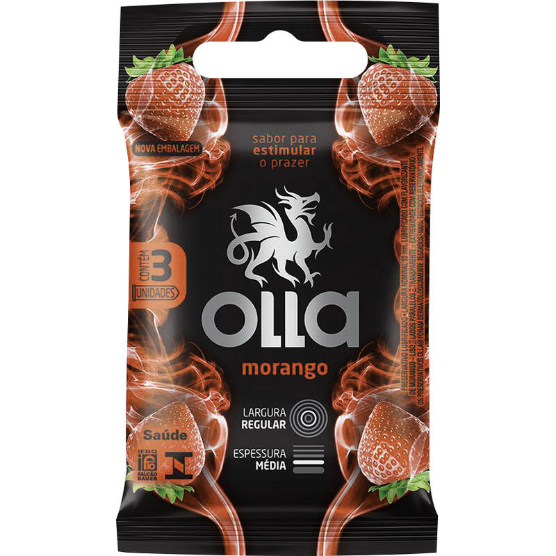 Olla Morango Camisinha Preservativo com sabor- 3 Unidades