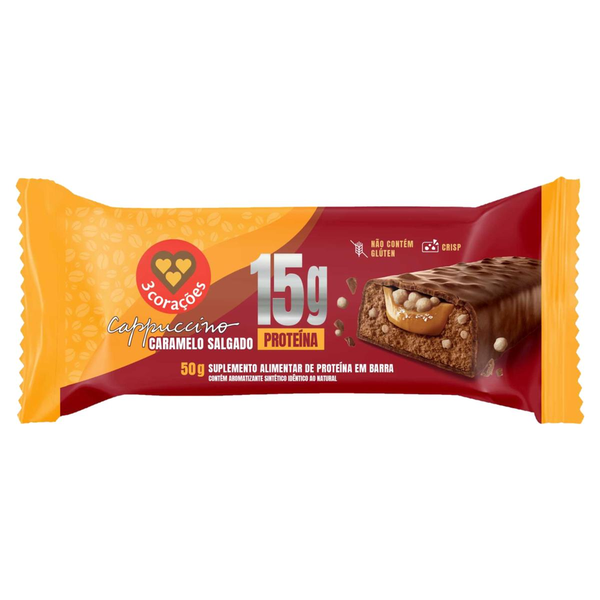 Barra 3 Corações 50g - Caramelo Salgado - 15g de Proteína